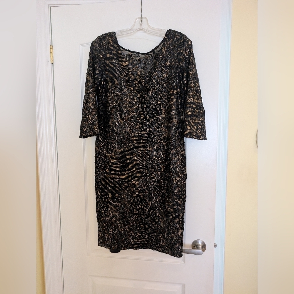 Frank Lyman Design Black and Gold Lace Dress